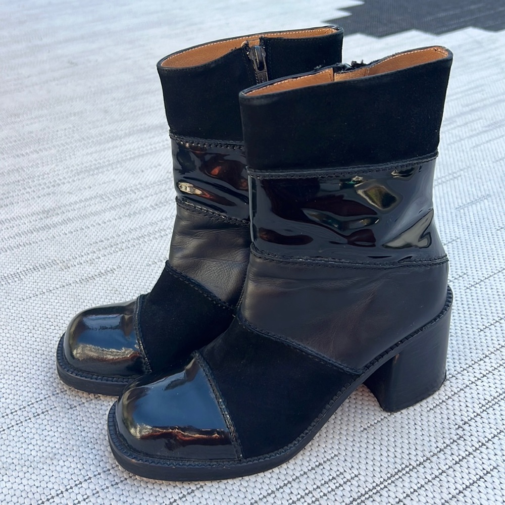 Vintage Kenneth Cole Leather Suede Chunky Heel Boots Square Toe Black